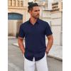COOFANDY Men’s Stretch Dress Shirts Short Sleeve Wrinkle Free Casual Button Down Shirts(Midnight Blue)