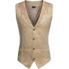 COOFANDY Men’s Suede Leather Vest Cowboy Western Waistcoat Casual Slim Fit Suit Vest(Beige (With Pattern))