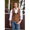COOFANDY Men’s Suede Leather Vest Cowboy Western Waistcoat Casual Slim Fit Suit Vest(Brown)