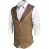COOFANDY Men’s Suede Leather Vest Cowboy Western Waistcoat Casual Slim Fit Suit Vest(Coffe&khaki(with Pattern))