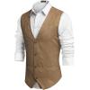 COOFANDY Men’s Suede Leather Vest Cowboy Western Waistcoat Casual Slim Fit Suit Vest(Khaki (With Pattern))
