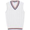 COOFANDY Men’s Sweater Vest V Neck Casual Sleeveless Pullover Striped Cable Knit Sweater Vest(All White)
