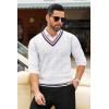 COOFANDY Men’s Sweater Vest V Neck Casual Sleeveless Pullover Striped Cable Knit Sweater Vest(All White)