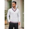COOFANDY Men’s Sweater Vest V Neck Casual Sleeveless Pullover Striped Cable Knit Sweater Vest(All White)