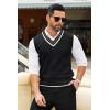 COOFANDY Men’s Sweater Vest V Neck Casual Sleeveless Pullover Striped Cable Knit Sweater Vest(Black)