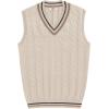 COOFANDY Men’s Sweater Vest V Neck Casual Sleeveless Pullover Striped Cable Knit Sweater Vest(Brown & Khaki Stripe)