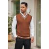 COOFANDY Men’s Sweater Vest V Neck Casual Sleeveless Pullover Striped Cable Knit Sweater Vest(Caramel)