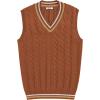 COOFANDY Men’s Sweater Vest V Neck Casual Sleeveless Pullover Striped Cable Knit Sweater Vest(Caramel)