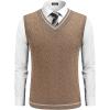 COOFANDY Men’s Sweater Vest V Neck Casual Sleeveless Pullover Striped Cable Knit Sweater Vest(Dark Khaki)