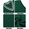 COOFANDY Men’s Sweater Vest V Neck Casual Sleeveless Pullover Striped Cable Knit Sweater Vest(Green & White Stripe)