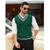 COOFANDY Men’s Sweater Vest V Neck Casual Sleeveless Pullover Striped Cable Knit Sweater Vest(Green & White Stripe)