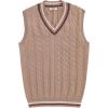 COOFANDY Men’s Sweater Vest V Neck Casual Sleeveless Pullover Striped Cable Knit Sweater Vest(Khaki)