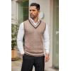 COOFANDY Men’s Sweater Vest V Neck Casual Sleeveless Pullover Striped Cable Knit Sweater Vest(Khaki)