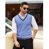 COOFANDY Men’s Sweater Vest V Neck Casual Sleeveless Pullover Striped Cable Knit Sweater Vest(Light Blue)