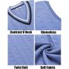 COOFANDY Men’s Sweater Vest V Neck Casual Sleeveless Pullover Striped Cable Knit Sweater Vest(Light Blue)