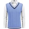 COOFANDY Men’s Sweater Vest V Neck Casual Sleeveless Pullover Striped Cable Knit Sweater Vest(Light Blue)