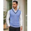 COOFANDY Men’s Sweater Vest V Neck Casual Sleeveless Pullover Striped Cable Knit Sweater Vest(Light Blue)