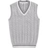 COOFANDY Men’s Sweater Vest V Neck Casual Sleeveless Pullover Striped Cable Knit Sweater Vest(Light Grey)