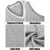 COOFANDY Men’s Sweater Vest V Neck Casual Sleeveless Pullover Striped Cable Knit Sweater Vest(Light Grey)