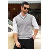 COOFANDY Men’s Sweater Vest V Neck Casual Sleeveless Pullover Striped Cable Knit Sweater Vest(Light Grey)