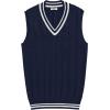 COOFANDY Men’s Sweater Vest V Neck Casual Sleeveless Pullover Striped Cable Knit Sweater Vest(Navy Blue & White Stripe)