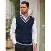 COOFANDY Men’s Sweater Vest V Neck Casual Sleeveless Pullover Striped Cable Knit Sweater Vest(Navy Blue & White Stripe)