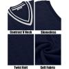COOFANDY Men’s Sweater Vest V Neck Casual Sleeveless Pullover Striped Cable Knit Sweater Vest(Navy Blue & White Stripe)