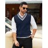 COOFANDY Men’s Sweater Vest V Neck Casual Sleeveless Pullover Striped Cable Knit Sweater Vest(Navy Blue & White Stripe)