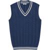 COOFANDY Men’s Sweater Vest V Neck Casual Sleeveless Pullover Striped Cable Knit Sweater Vest(Navy Blue)