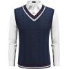 COOFANDY Men’s Sweater Vest V Neck Casual Sleeveless Pullover Striped Cable Knit Sweater Vest(Red & Wihte Stripe)
