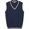 COOFANDY Men’s Sweater Vest V Neck Casual Sleeveless Pullover Striped Cable Knit Sweater Vest(Red & Wihte Stripe)
