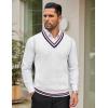 COOFANDY Men’s Sweater Vest V Neck Casual Sleeveless Pullover Striped Cable Knit Sweater Vest(White & Navy Blue Red Stripe)