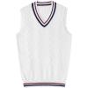 COOFANDY Men’s Sweater Vest V Neck Casual Sleeveless Pullover Striped Cable Knit Sweater Vest(White & Navy Blue Red Stripe)