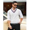COOFANDY Men’s Sweater Vest V Neck Casual Sleeveless Pullover Striped Cable Knit Sweater Vest(White & Navy Blue Red Stripe)