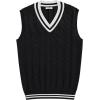 COOFANDY Men’s Sweater Vest V Neck Casual Sleeveless Pullover Striped Cable Knit Sweater Vest(White Stripe)