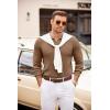 COOFANDY Mens Sweaters Polos Long Sleeve V Neck Knit Polo Lightweight Casual Pullover Sweater(Brown)