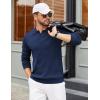 COOFANDY Mens Sweaters Polos Long Sleeve V Neck Knit Polo Lightweight Casual Pullover Sweater(Navy Blue)