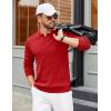 COOFANDY Mens Sweaters Polos Long Sleeve V Neck Knit Polo Lightweight Casual Pullover Sweater(Red)