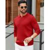 COOFANDY Mens Sweaters Polos Long Sleeve V Neck Knit Polo Lightweight Casual Pullover Sweater(Red)