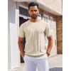 COOFANDY Men’s T- Shirts Short Sleeve Knit Sweater Shirt Casual Crewneck Ribbed Pullover Tees(Beige)