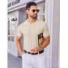 COOFANDY Men’s T- Shirts Short Sleeve Knit Sweater Shirt Casual Crewneck Ribbed Pullover Tees(Beige)