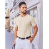 COOFANDY Men’s T- Shirts Short Sleeve Knit Sweater Shirt Casual Crewneck Ribbed Pullover Tees(Beige)