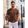 COOFANDY Men’s T- Shirts Short Sleeve Knit Sweater Shirt Casual Crewneck Ribbed Pullover Tees(Brown)