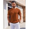 COOFANDY Men’s T- Shirts Short Sleeve Knit Sweater Shirt Casual Crewneck Ribbed Pullover Tees(Caramel)