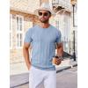COOFANDY Men’s T- Shirts Short Sleeve Knit Sweater Shirt Casual Crewneck Ribbed Pullover Tees(Denim Blue)