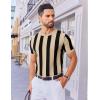 COOFANDY Men’s T- Shirts Short Sleeve Knit Sweater Shirt Casual Crewneck Ribbed Pullover Tees(Khaki – Black Stripes)