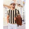 COOFANDY Men’s T- Shirts Short Sleeve Knit Sweater Shirt Casual Crewneck Ribbed Pullover Tees(Khaki – Black Stripes)