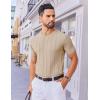 COOFANDY Men’s T- Shirts Short Sleeve Knit Sweater Shirt Casual Crewneck Ribbed Pullover Tees(Khaki)