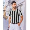 COOFANDY Men’s T- Shirts Short Sleeve Knit Sweater Shirt Casual Crewneck Ribbed Pullover Tees(Light Grey – Black Stripes)