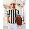 COOFANDY Men’s T- Shirts Short Sleeve Knit Sweater Shirt Casual Crewneck Ribbed Pullover Tees(Light Grey – Black Stripes)